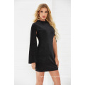 Sexy Black irregular Mini Long Sleeve Dress